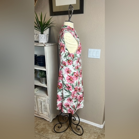 TAHARI Women’s Size 14 Linen Blend Floral Fit & Flare Sleeveless Midi Dress - Picture 4 of 15